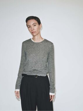 Mijeong Park Wool Tencel Crew Neck Long Sleeve in Heathered Grey, Women’s Medium